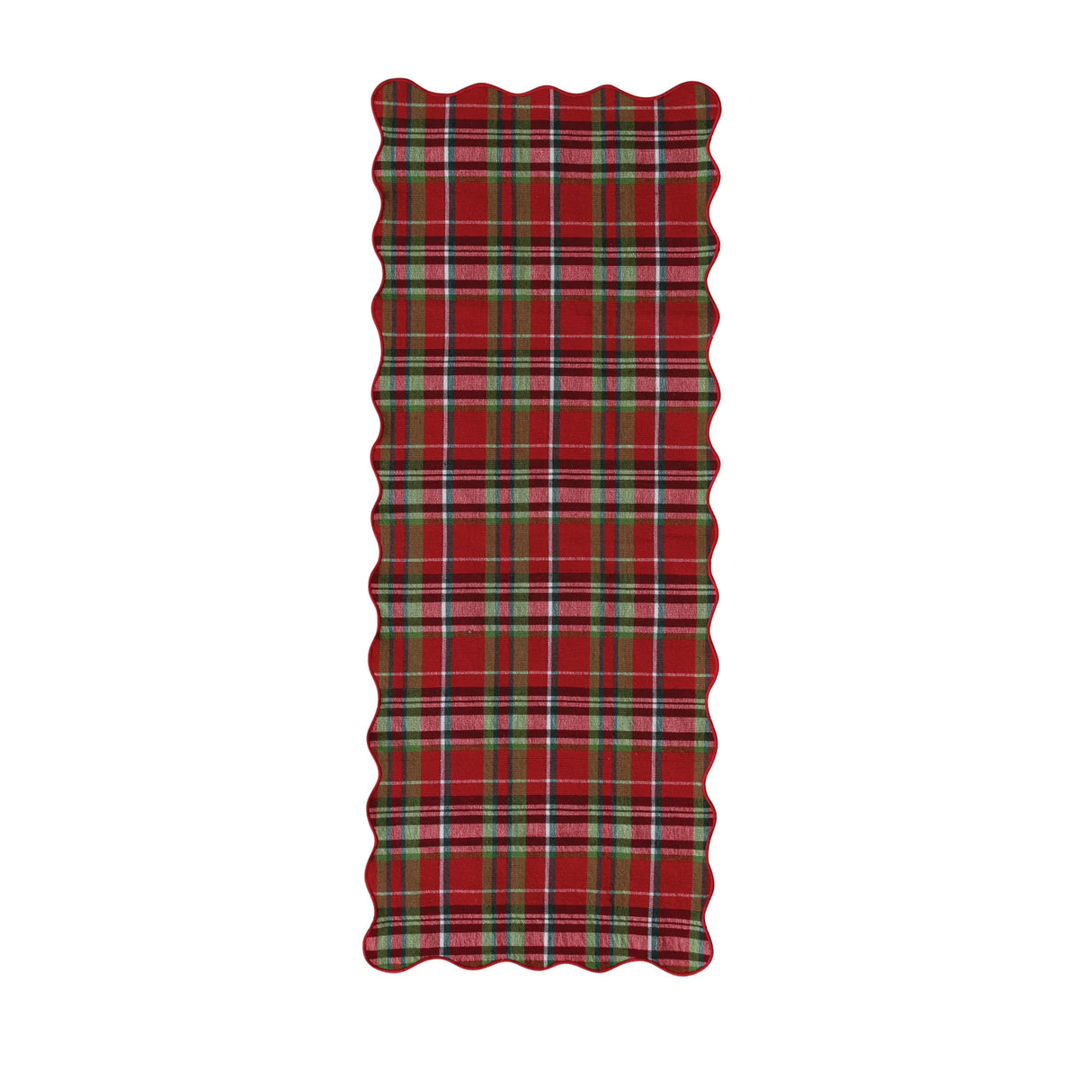 Cotton Tartan Plaid Table Runner with Scalloped Edge, 36 × 14 Inches