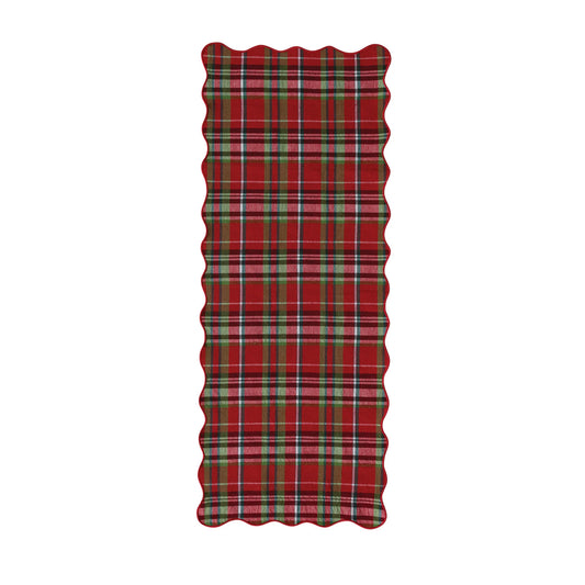 Cotton Tartan Plaid Table Runner with Scalloped Edge, 36 × 14 Inches