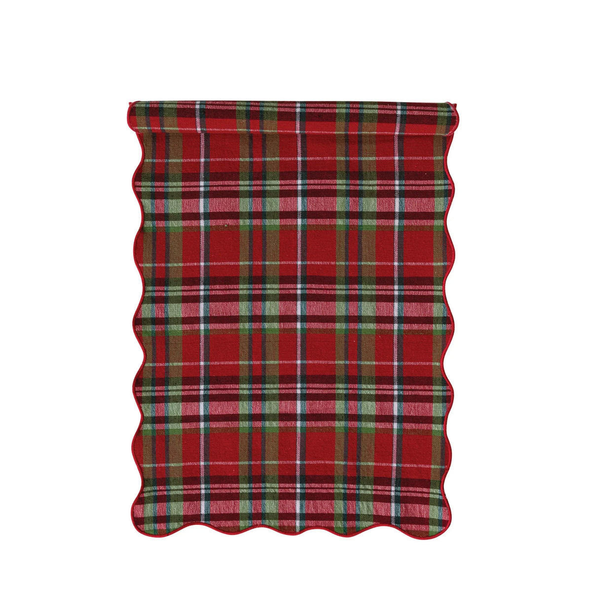 Cotton Tartan Plaid Table Runner with Scalloped Edge, 36 × 14 Inches