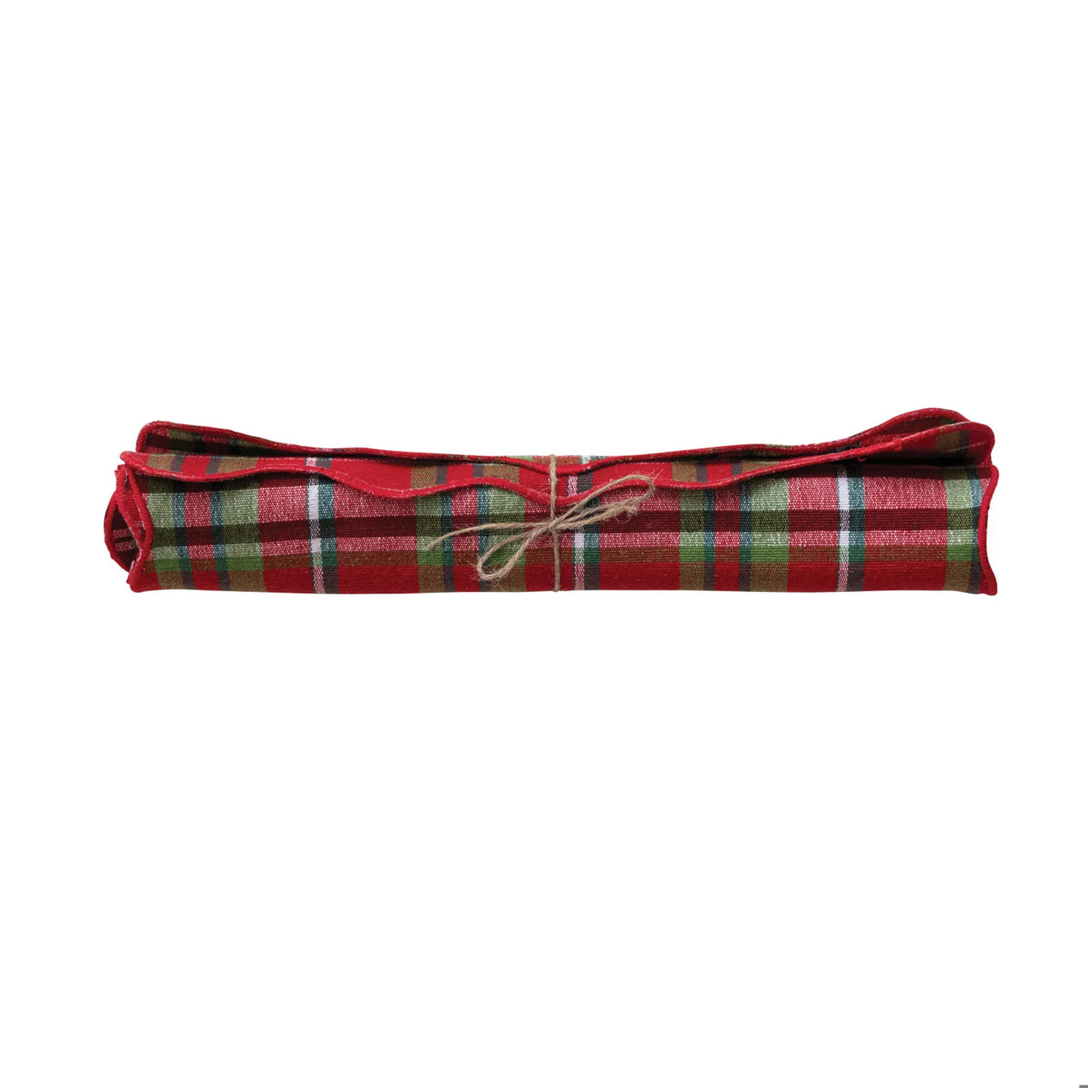 Cotton Tartan Plaid Table Runner with Scalloped Edge, 36 × 14 Inches