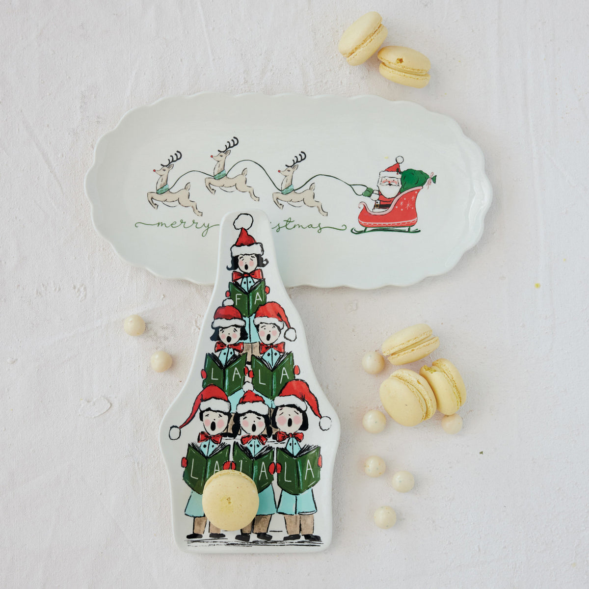 Santa's Sleigh & Reindeer Scalloped Stoneware Christmas Platter