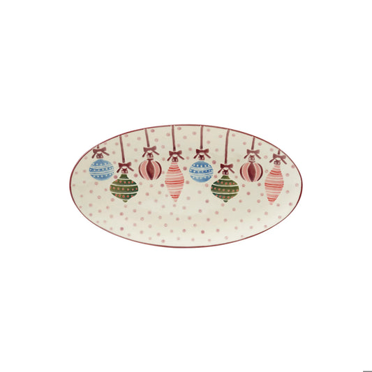 Hand-Painted Stoneware Ornament Platter | 12.5-Inch Oval
