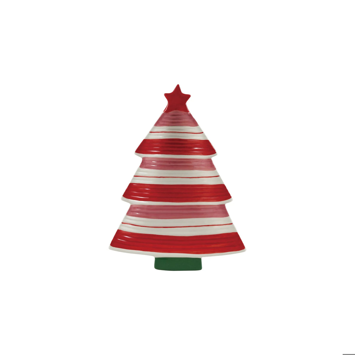 Hand-Painted Striped Christmas Tree Platter with Star