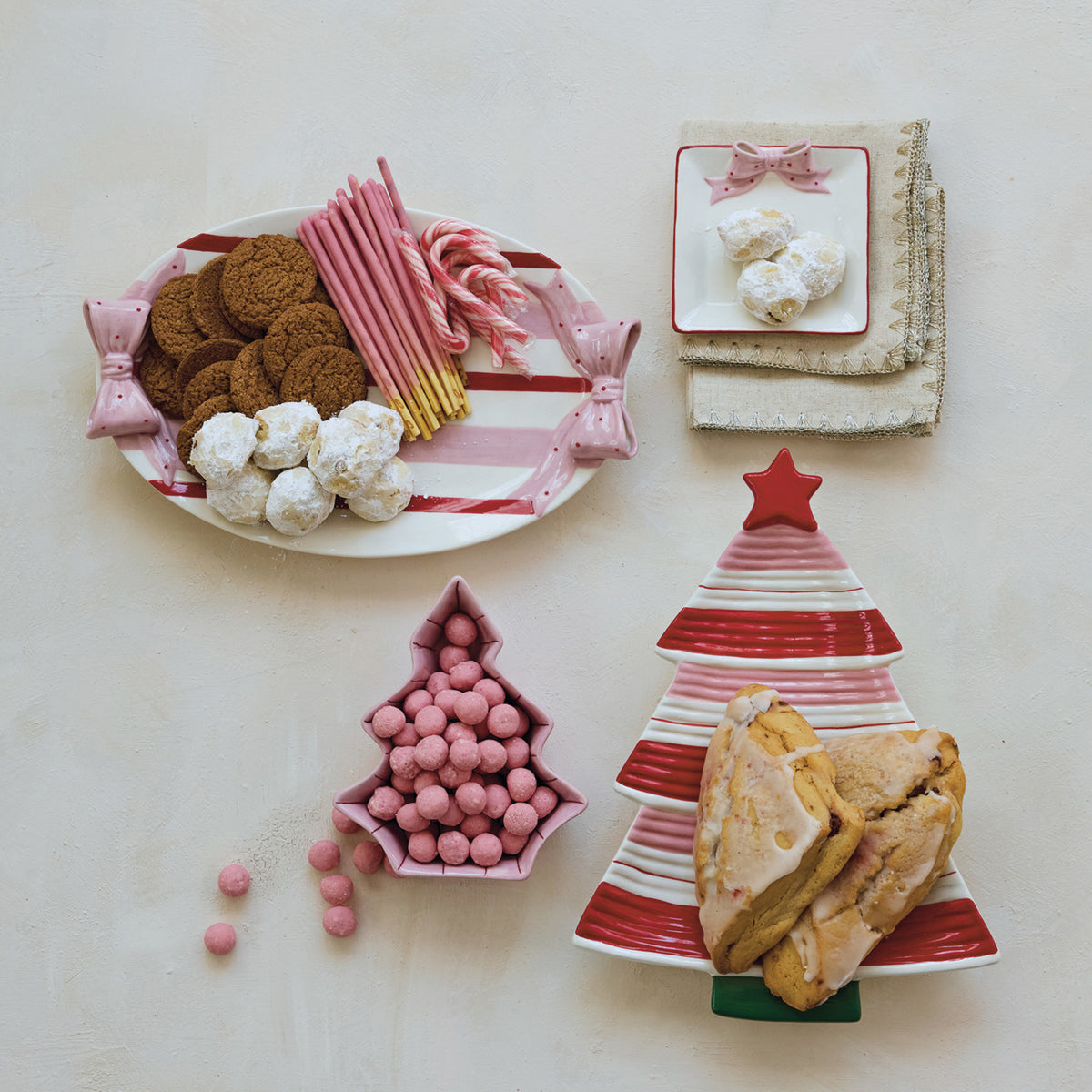 Hand-Painted Striped Christmas Tree Platter with Star