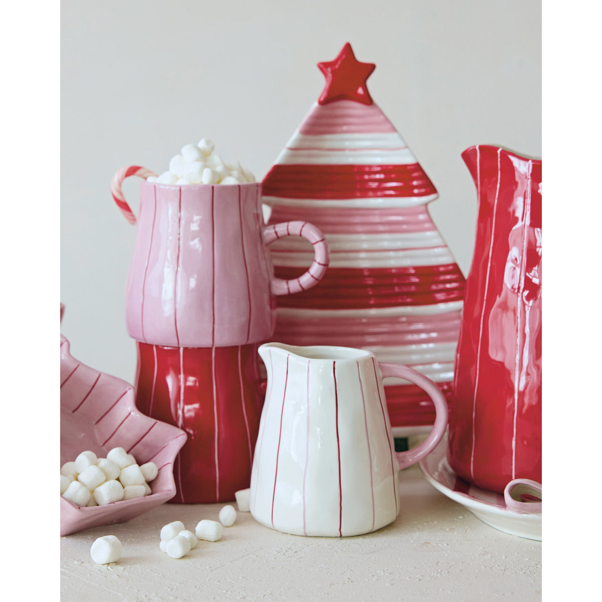 Hand-Painted Striped Christmas Tree Platter with Star