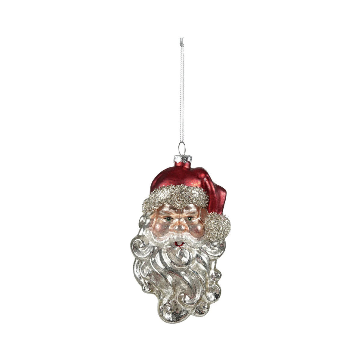 Hand-Painted Mercury Glass Santa Head Ornament with Mica