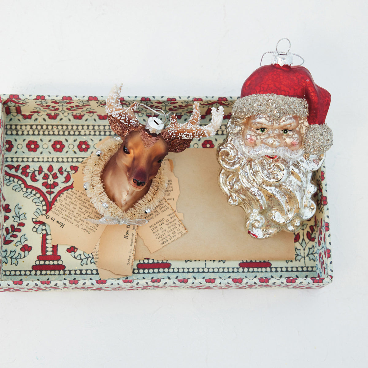 Hand-Painted Mercury Glass Santa Head Ornament with Mica